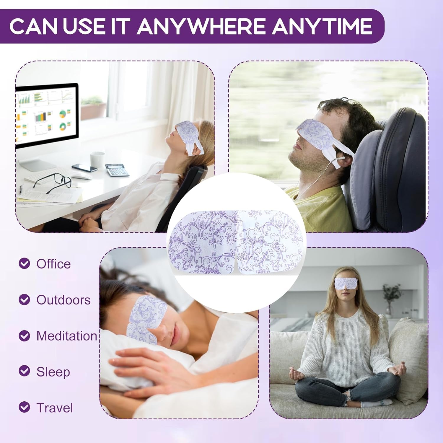 32 Pack Steam Eye Masks for Dry Eyes, SPA Warm Sleep Eye Mask, Disposable Heated Eye Mask for Dark Circles, Puffy Eyes, Relief Stress Eye Fatigue(Lavender)