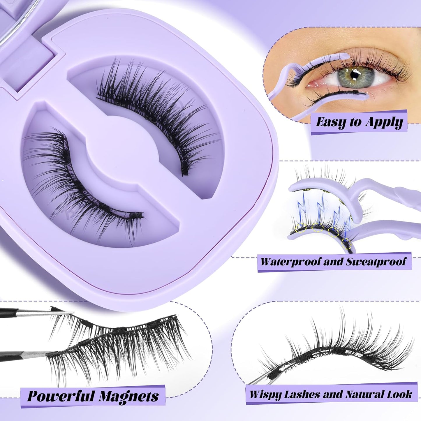 Magnetic Eyelashes Kit with Applicator – Reusable, No Glue Needed, Cat Eye Natural Look, Easy to Wear and Remove