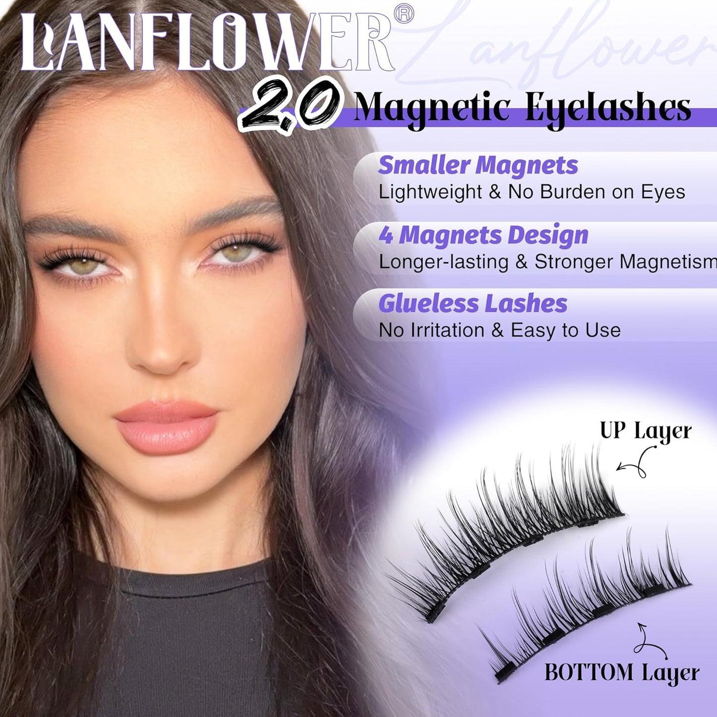 Magnetic Eyelashes Kit with Applicator – Reusable, No Glue Needed, Cat Eye Natural Look, Easy to Wear and Remove