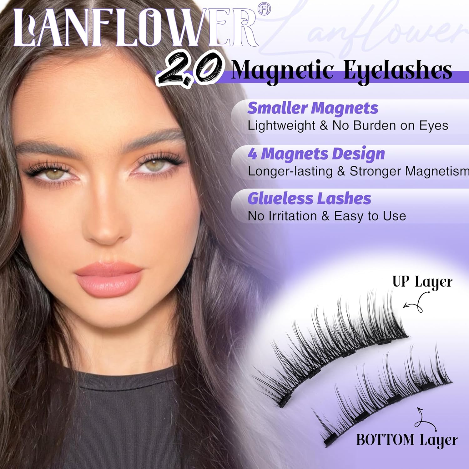 Magnetic Eyelashes Kit with Applicator – Reusable, No Glue Needed, Cat Eye Natural Look, Easy to Wear and Remove