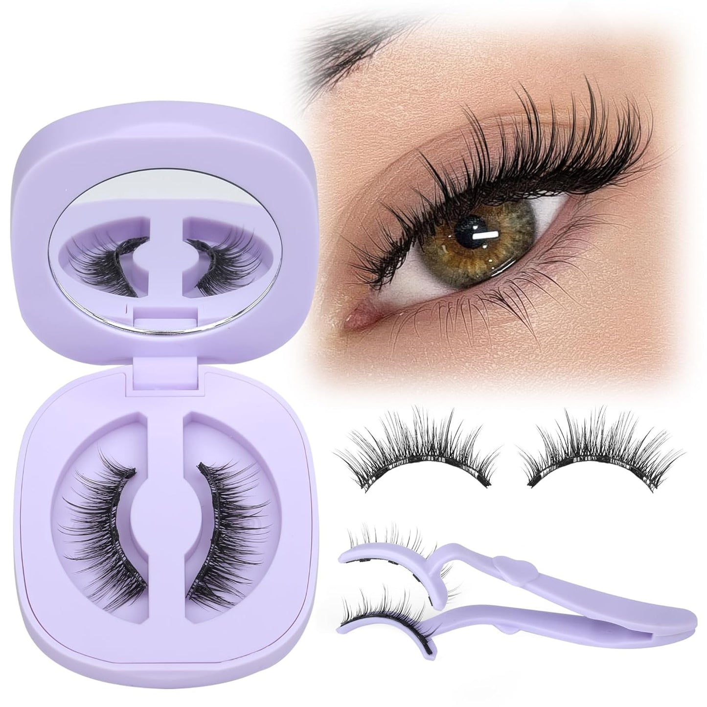 Magnetic Eyelashes Kit with Applicator – Reusable, No Glue Needed, Cat Eye Natural Look, Easy to Wear and Remove