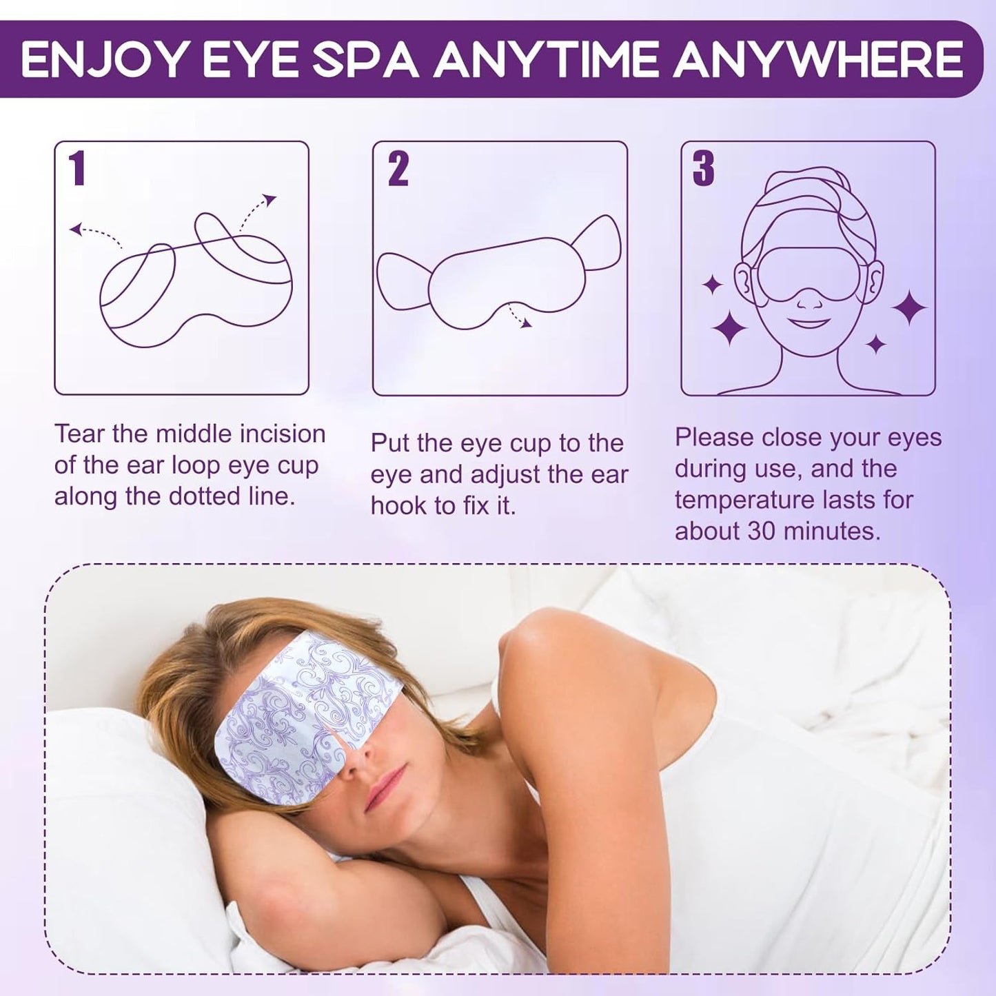 32 Pack Steam Eye Masks for Dry Eyes, SPA Warm Sleep Eye Mask, Disposable Heated Eye Mask for Dark Circles, Puffy Eyes, Relief Stress Eye Fatigue(Lavender)