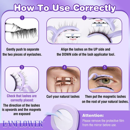 Magnetic Eyelashes Kit with Applicator – Reusable, No Glue Needed, Cat Eye Natural Look, Easy to Wear and Remove