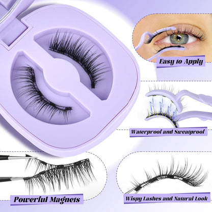 Magnetic Eyelashes Kit with Applicator – Reusable, No Glue Needed, Cat Eye Natural Look, Easy to Wear and Remove